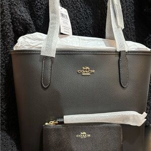 Coach Black Pebble Leather Tote with Matching Wristlet